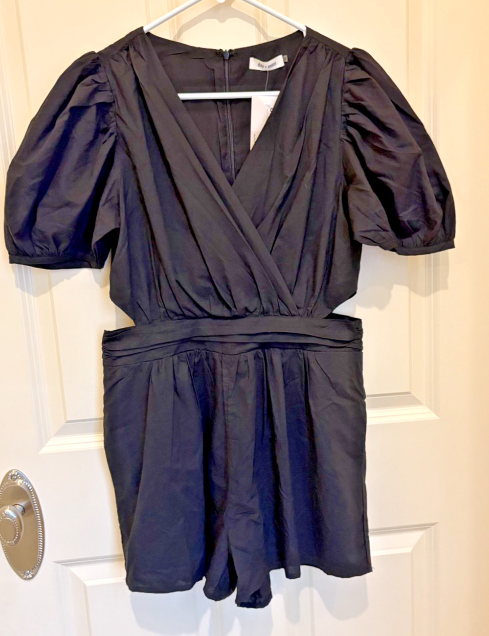 DAY + MOON Black Puff Sleeve Romper Black Medium Women New With Tags